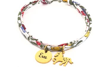 Personalized Liberty cord bracelet with horse charm, personalized jewelry for women and children, personalized birthday gift, equestrian