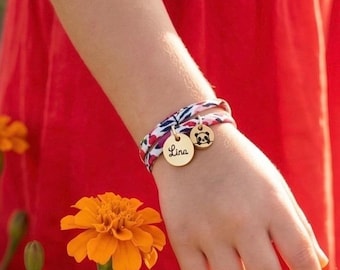 Pulsera personalizada de tela Liberty, regalo personalizado para niños, joyería para niñas, regalo de cumpleaños