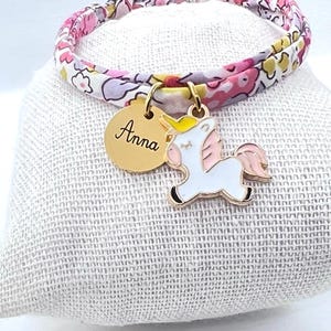 Personalized liberty cord bracelet, bracelet for women and children with its small ceramic unicorn-shaped charm.