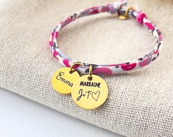 Pulsera personalizada de cordón Liberty, joyería grabada, regalo personalizado para mujer.
