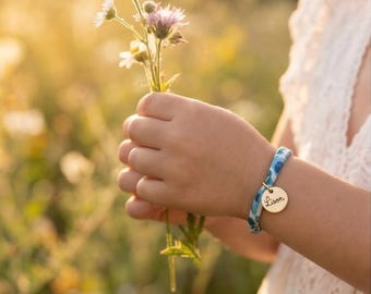 Pulsera de tela Liberty personalizable, pulsera con nombre, regalo de cumpleaños personalizado, joyería infantil personalizada
