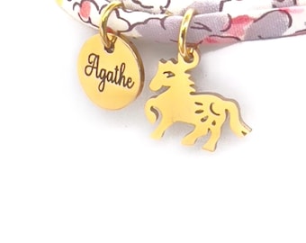 Personalized liberty cord bracelet, horse charm, personalized gift for women and children, communion gift, equestrian jewelry