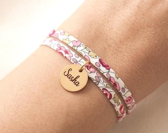 Pulsera con estampado floral Liberty, idea de regalo personalizado para ella, joyería grabada, regalo personalizado, joyería infantil