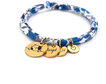 Pulsera de tela Liberty personalizada, regalo personalizado, pulsera con nombre, joyería infantil, regalo para niñera, regalo de nacimiento
