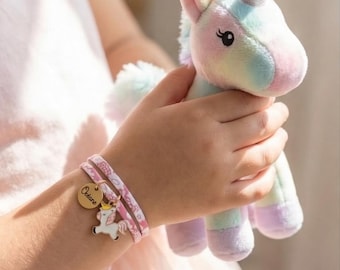 Pulsera personalizada de cordón Liberty con colgante de unicornio, pulsera infantil, regalo de cumpleaños, joyería infantil personalizada