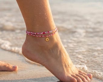 Tobillera codonLIBERTY, tobillera ajustable con cadena de extensión, 1 o 2 vueltas alrededor del tobillo, dije de sol