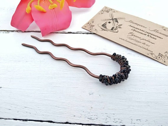 Hair Pin Metal Hair Sticks Green Hair Pin Blue Hair Fork Black Etsy