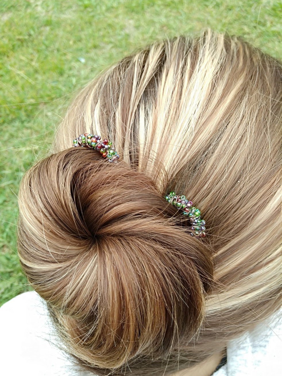 Seed Bead Hair Bun Clip Hair Stick Bun Copper Hair Bun Clip Etsy