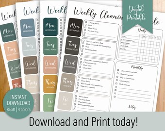 Weekly Cleaning Schedule Printable Instant Download Chore Chart Nuetral Color Palette by Kiss My Sass Printables