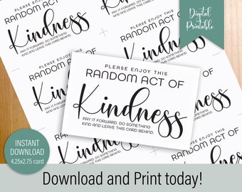 Random Act of Kindness Printable Cards Instant Download Motivational Pay it Forward Idea by Kiss My Sass Printables