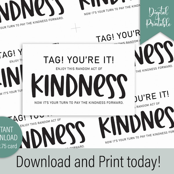 Random Act of Kindness Printable Cards Instant Download Motivational Pay it Forward Idea by Kiss My Sass Printables