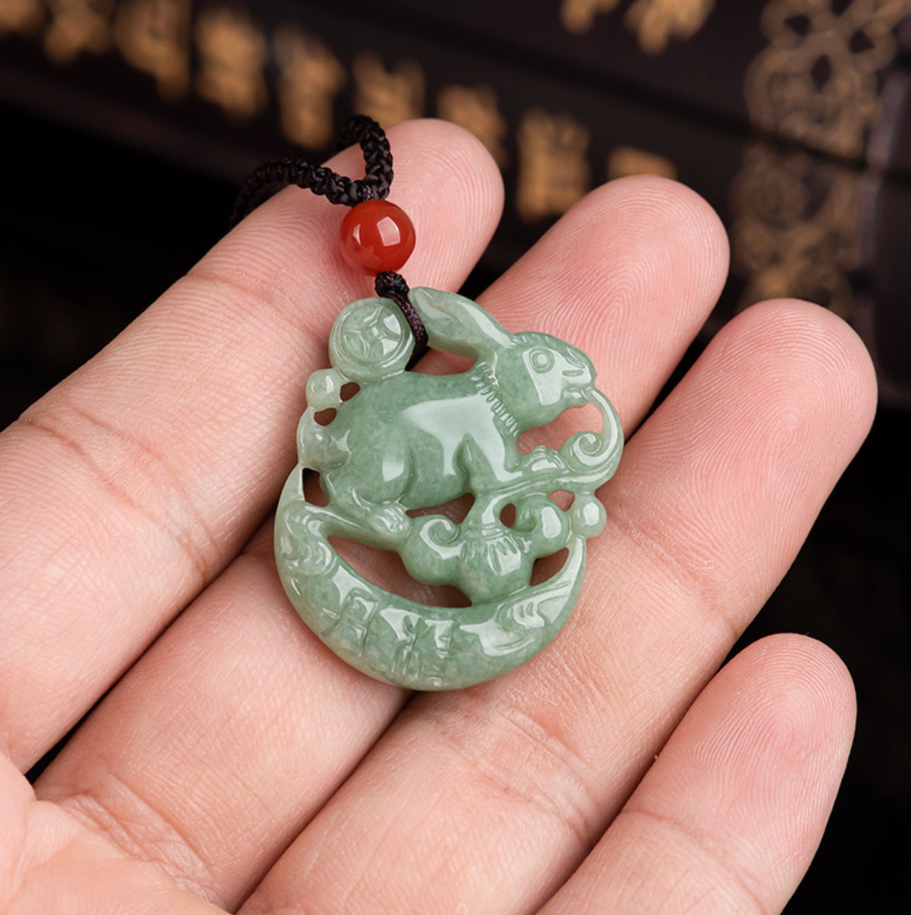 Natural Myanmar Jade Moon Rabbit Pendant Necklace Burma Jade - Etsy