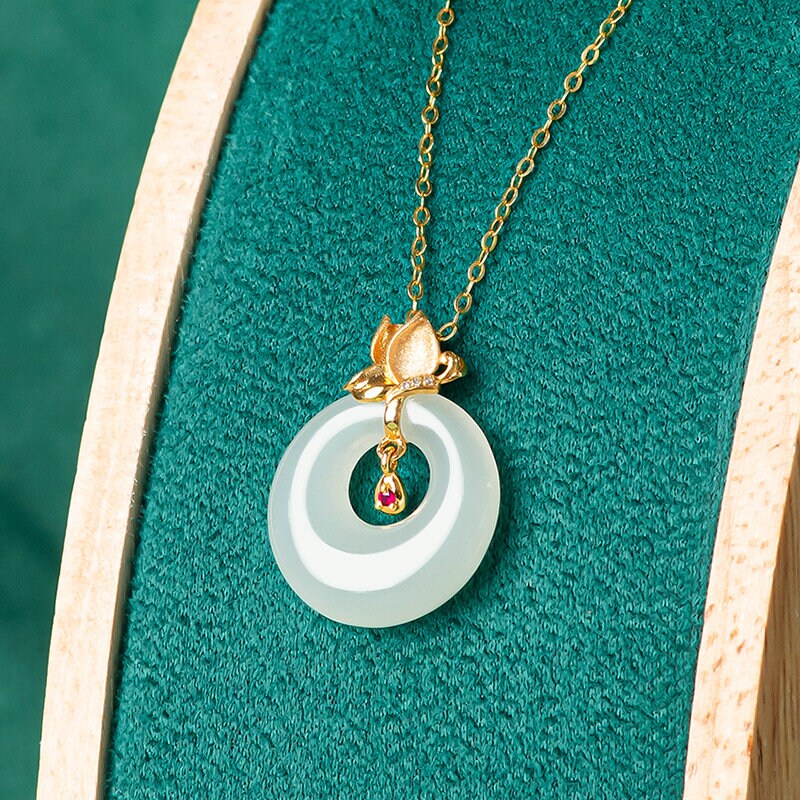 Authentic Suet White Tallow Jade Peaceful Ring 18K Gold Inlay Etsy