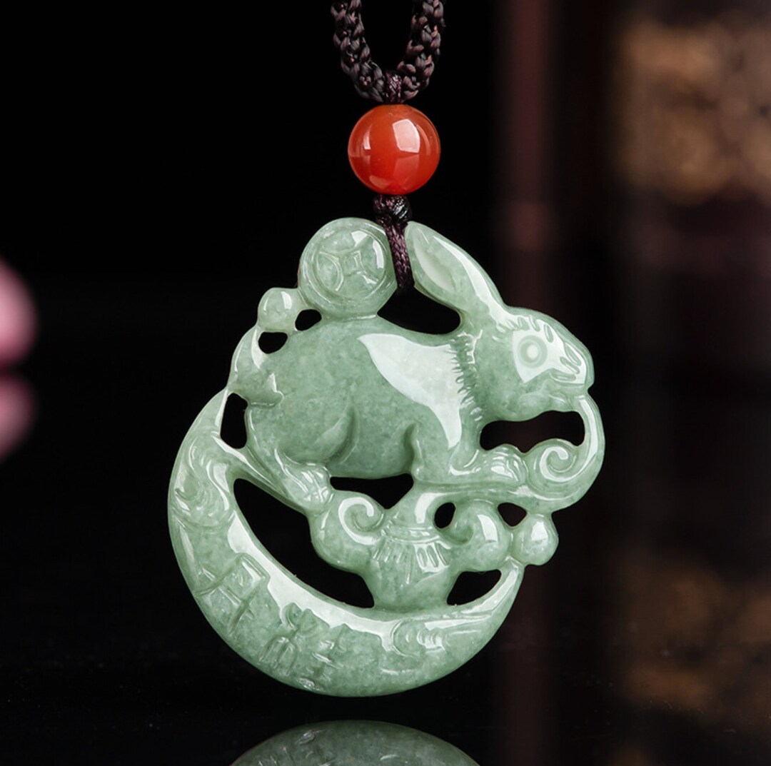 Natural Myanmar Jade Moon Rabbit Pendant Necklace Burma Jade - Etsy
