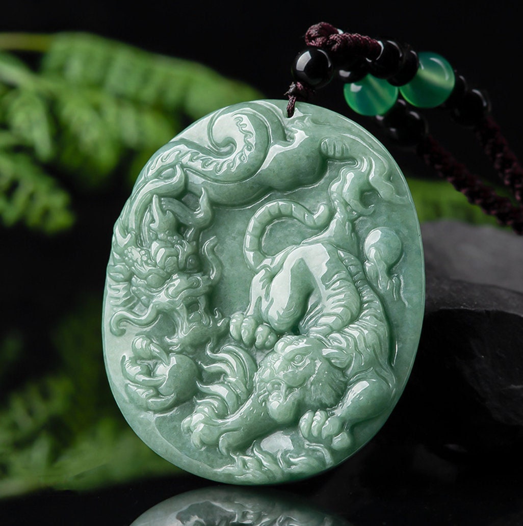 Natural Myanmar Jade Dragon and Tiger Pendant Necklace Burma - Etsy