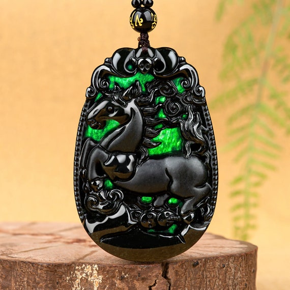 Natural Myanmar Black Jade 12 Chinese Zodiac Pendant Horse - Etsy