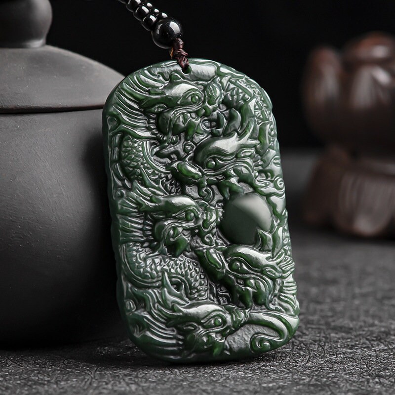 Nine Dragon Both Side Natural Black Dark Green Hetian Jade - Etsy