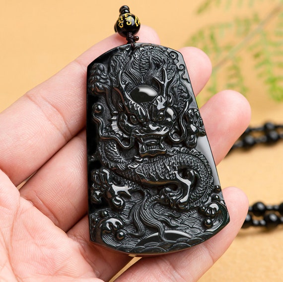 Real Natural Black Jade Dragon Carving 