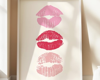 Pink Lips Print | Red Lipstick Kiss | Beauty Room Wall Art | Makeup Decor | Fashion Feminine Poster | Digital Download | Gift for Her BFF