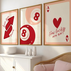 Trendy Retro Set Of 3 Piece Wall Art Instant Download 8 Ball Poster Ace Card Print Lucky Quote College Apartment Y2K Room Decor 70s Prints