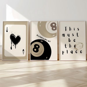 Trendy Retro Set Of 3 Piece Wall Art Instant Download 8 Ball Poster Ace Card Print College Apartment Y2K Room Decor 70s Prints How Lucky Are