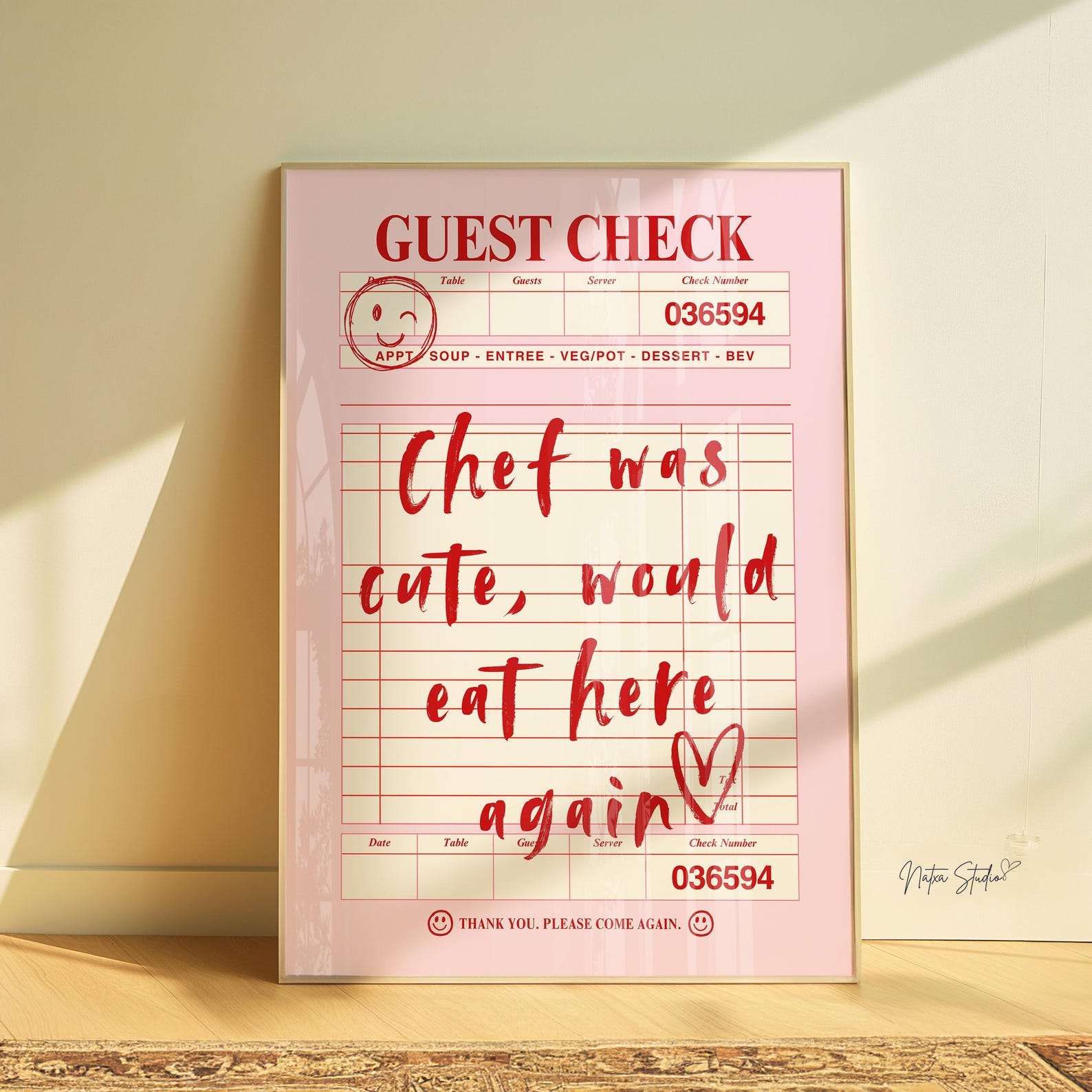Chef Was Cute Guest Check Poster Instant Downloadable Aesthetic Bar ...