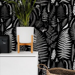 Fern Wallpaper, Black and White Tropical Leaves, Peel and Stick