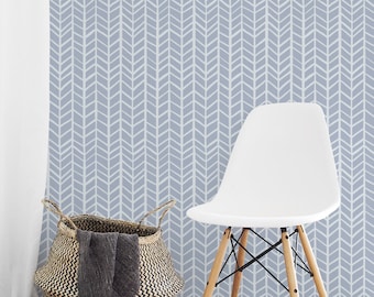 Blue Herringbone Peel and Stick Wallpaper: Scandi Chevron Design