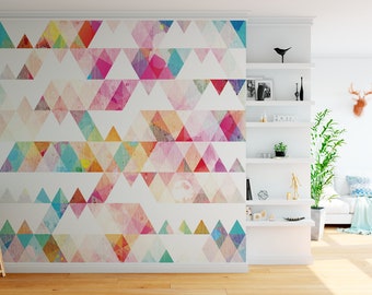 Geometric Triangle Wallpaper: Colorful Abstract Pattern, Self Adhesive