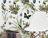 Fern Wallpaper: Hand Painted Greenery Forest, Removable White Wallpaper