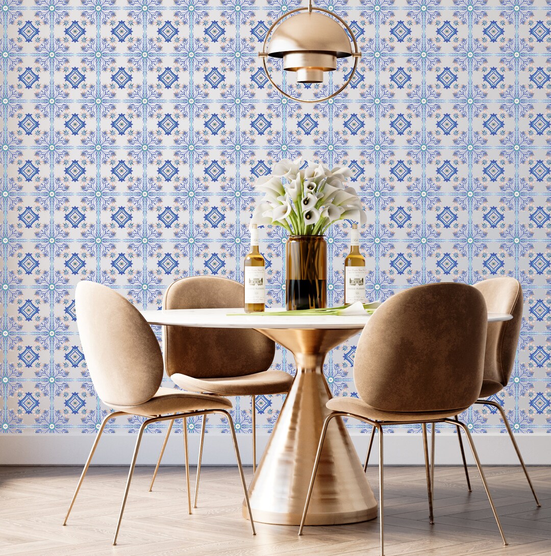 Spanish Floral Tile blue Removable Wallpaper - Etsy