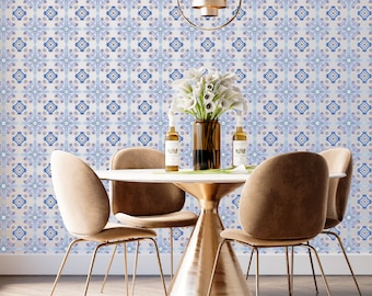 SPANISH Floral TILE (Blue) Wallpaper – Removable Peel Stick And Traditional WALLPAPER