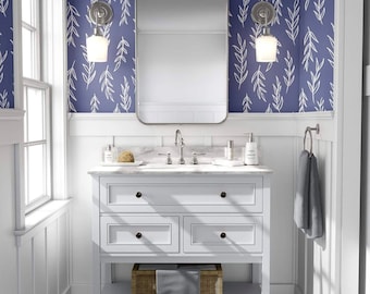 Blue Leaf Removable Wallpaper: Peel and Stick Wall Covering