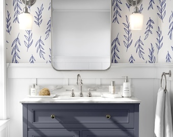 Blue Leaf Removable Wallpaper, Peel and Stick Wall Covering