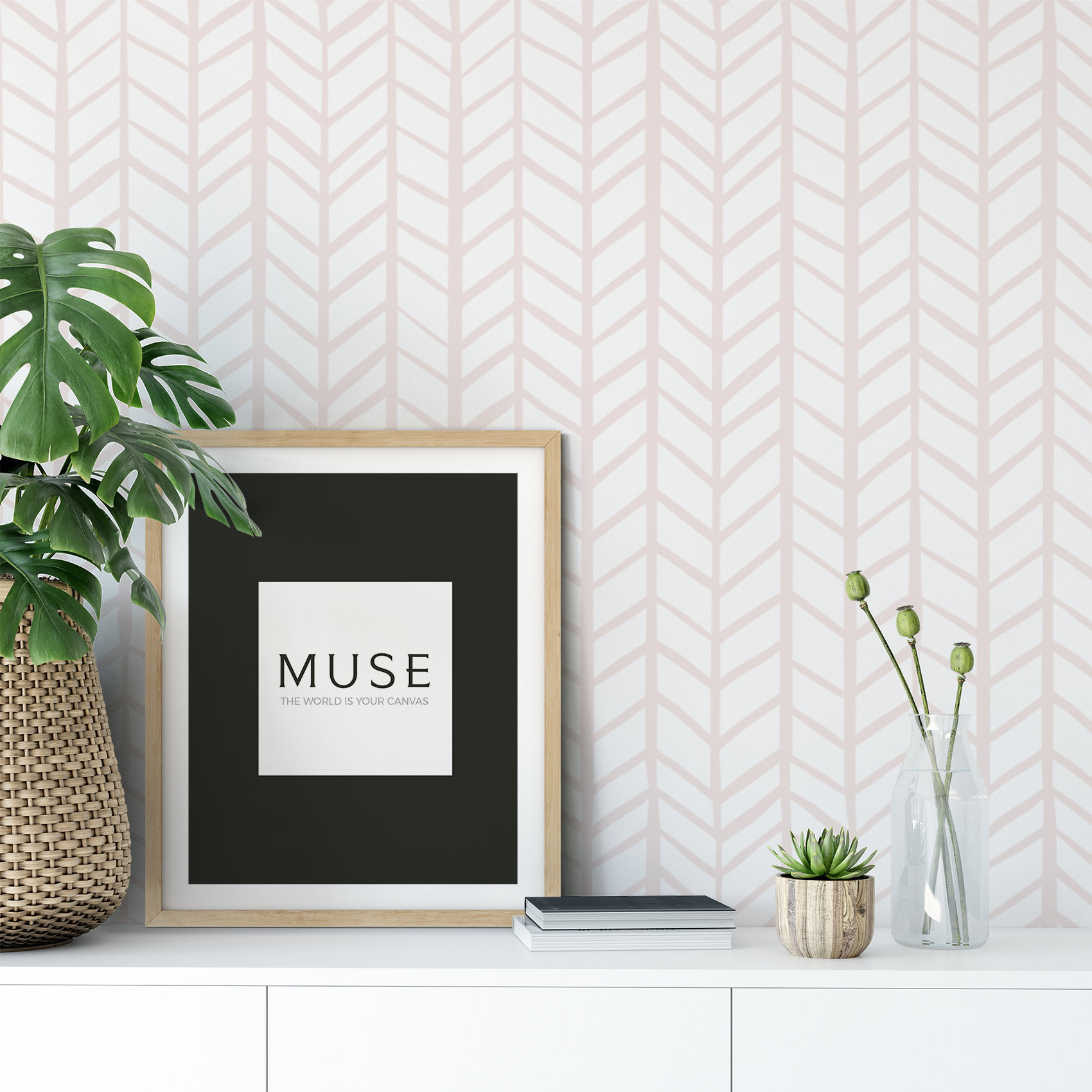 Pink Herringbone Removable Wallpaper Neutral Chevron Etsy