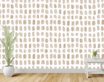 Taupe Brush Strokes Wallpaper, Minimalist Wall Covering, Removable