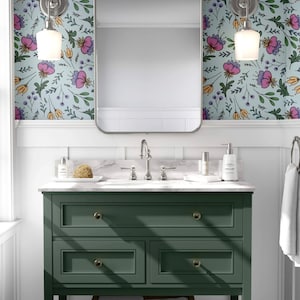 MURALE FLOREALE, carta da parati botanica, arredamento glamour, carta da parati rimovibile impermeabile dipinta a mano con estetica floreale felice personalizzata