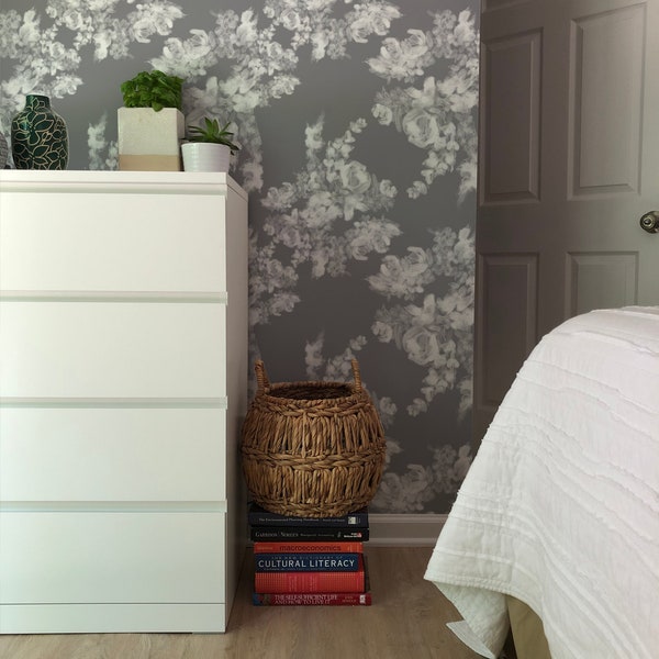 GRAY Removable WALLPAPER Available In Multi Size – FLORAL Traditional Lace Blooms Peel And Stick Wallpaper
