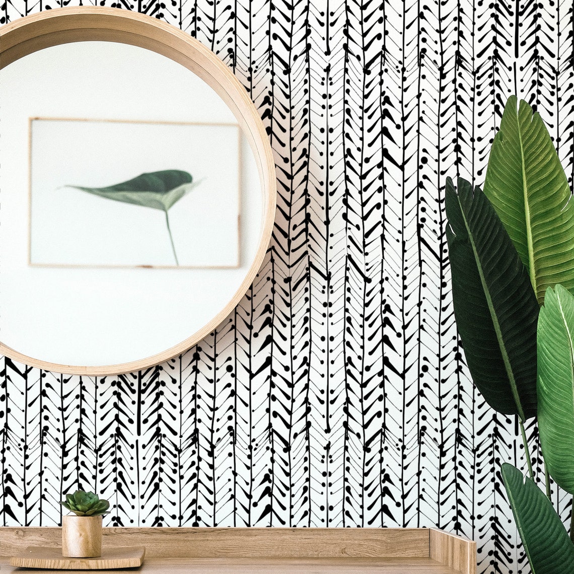 Black and White Herringbone Removable Wallpaper 624 | Etsy