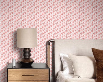 Pink Cactus Removable Wallpaper – Desert Breeze Boho Peel and Stick Mural