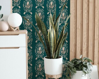 TEAL DAMASK Removable WALLPAPER – Peel And Stick Adhesive Poly Woven Fabric Wallpaper