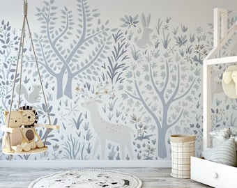 Woodland Animal Wallpaper Mural, Jungle Nursery Decor