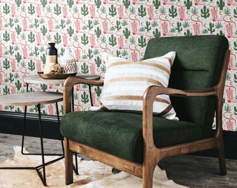 Cactus Cowboy Boots Removable Wallpaper: Western Desert Decor