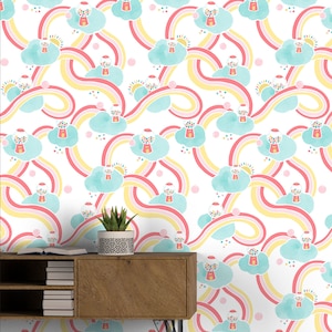Rainbow Gumball Cloud Wallpaper: Whimsical Peel and Stick Mural