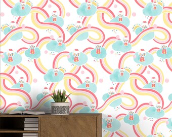 Rainbow Gumball Cloud Wallpaper: Whimsical Peel and Stick Mural