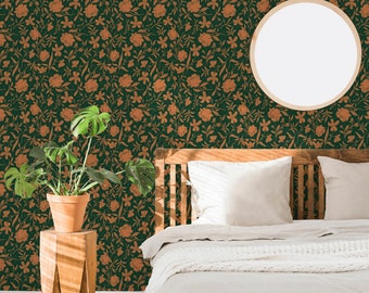 Emerald Floral Wallpaper, Botanical Wall Mural, Self Adhesive