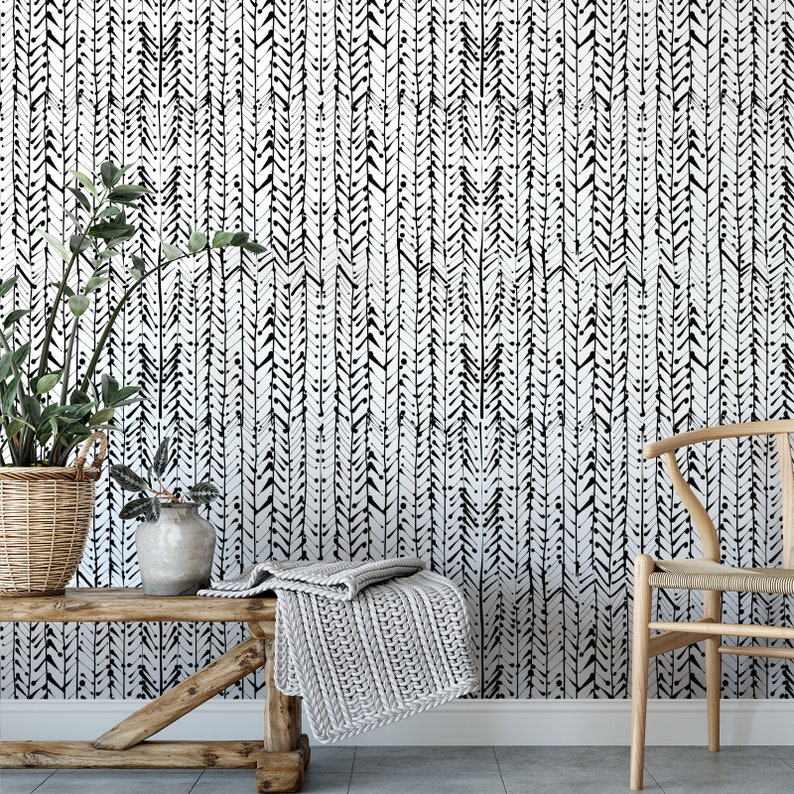 Black and White Herringbone Removable Wallpaper Neutral Etsy Hong Kong