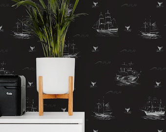 Papier peint nautique : décoration murale océan bateau pirate noir