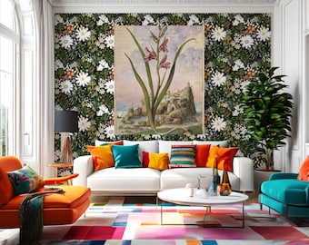 Black Floral Removable Wallpaper: Botanical Wall Mural