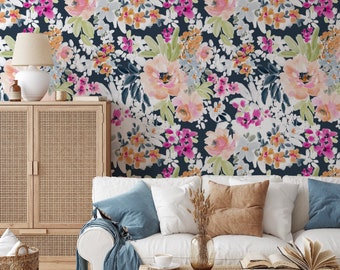 Floral Peel and Stick Wallpaper, Rich Colors Botanical Wall Mural